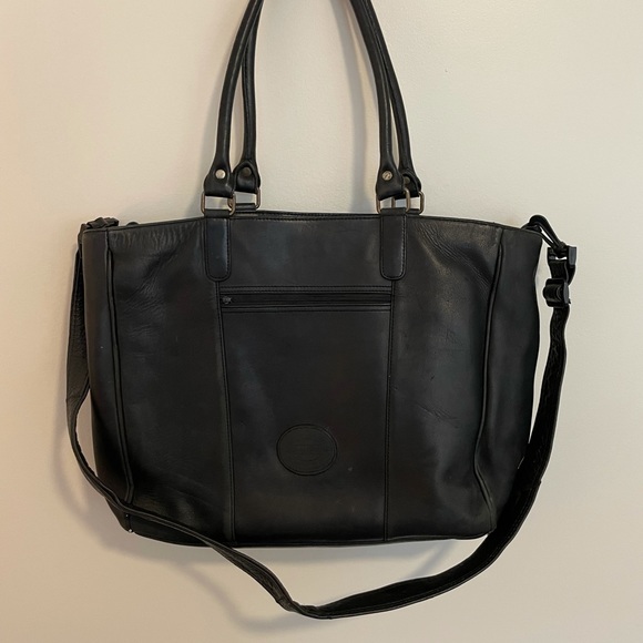 Eddie Bauer Handbags - Vintage Eddie Bauer Black Leather Laptop Bag Tote 14x13
